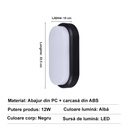 LED wall light 12W Oval Exterior, 4000k, Black, Applied outdoors
