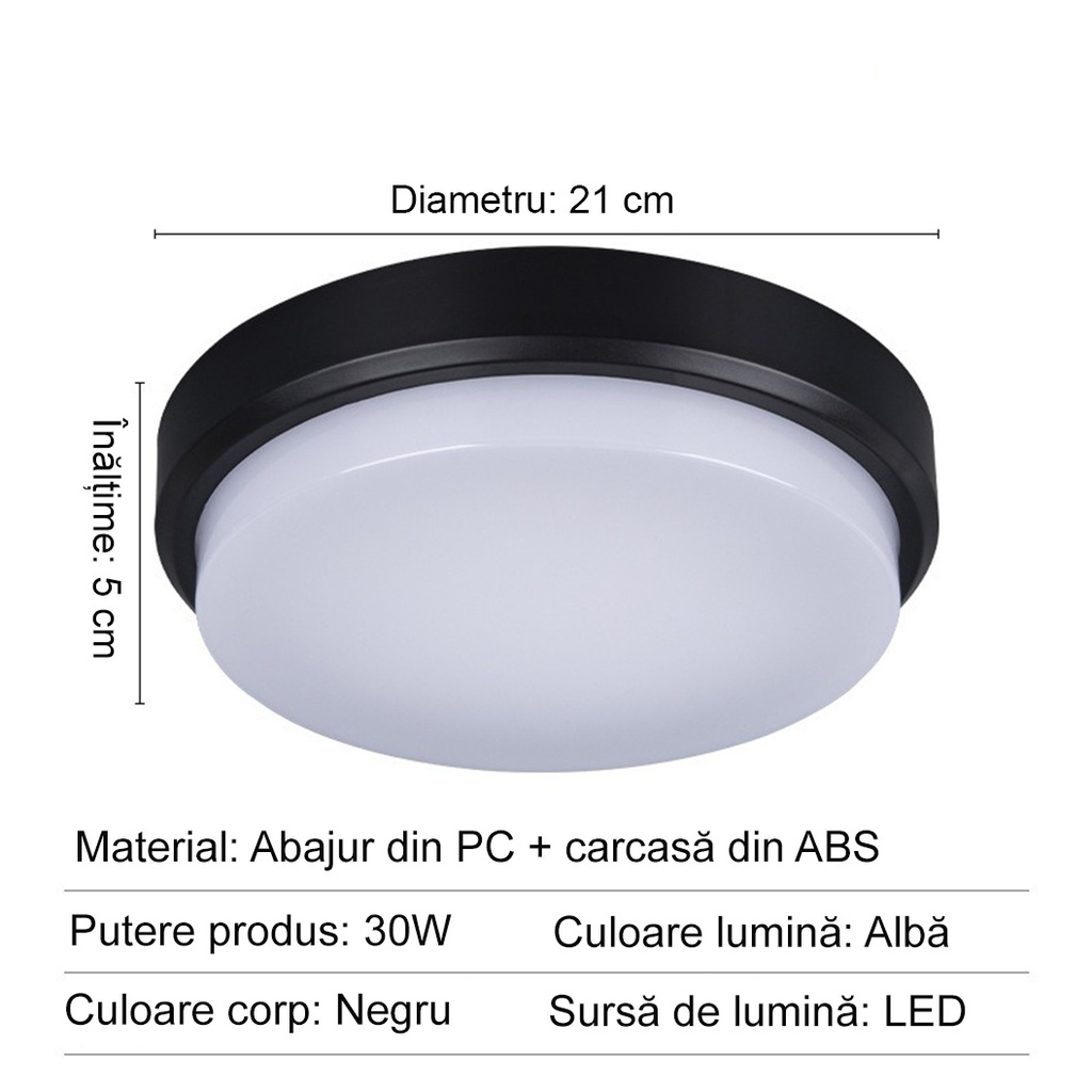 LED wall light 30W Round Exterior, 4000k, Black, Applied outdoors