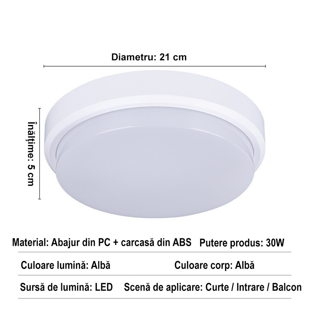 LED wall light 30W Round Exterior, 6500k, White, Applied outdoors