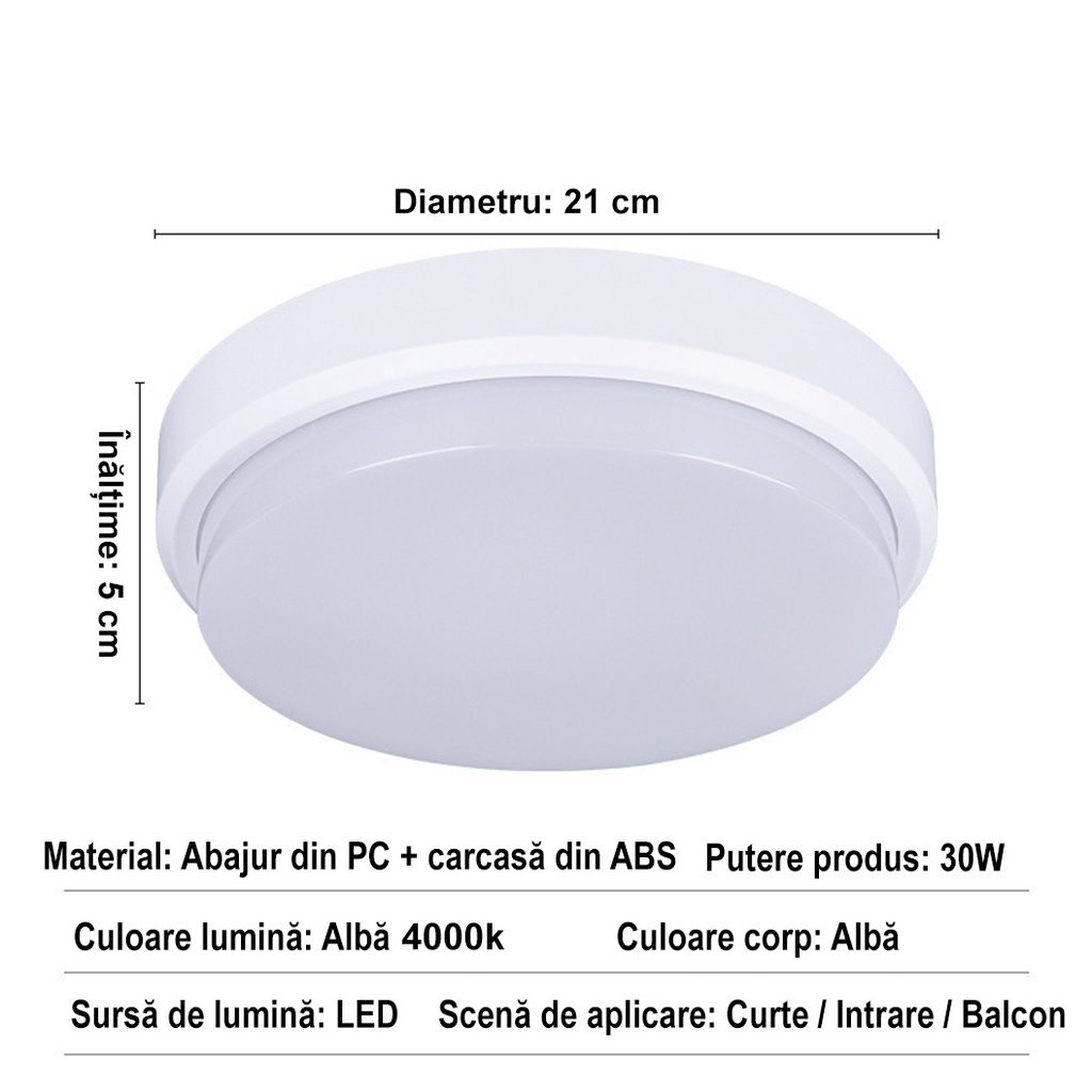 LED wall light 30W Round Exterior, 4000k, White, Applied outdoors