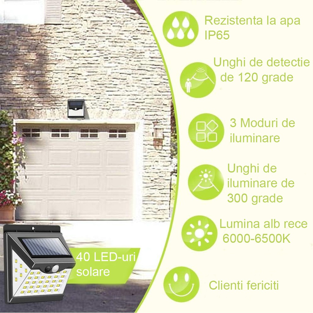 Solar lamp with motion sensor, 40 LEDs, 6500k