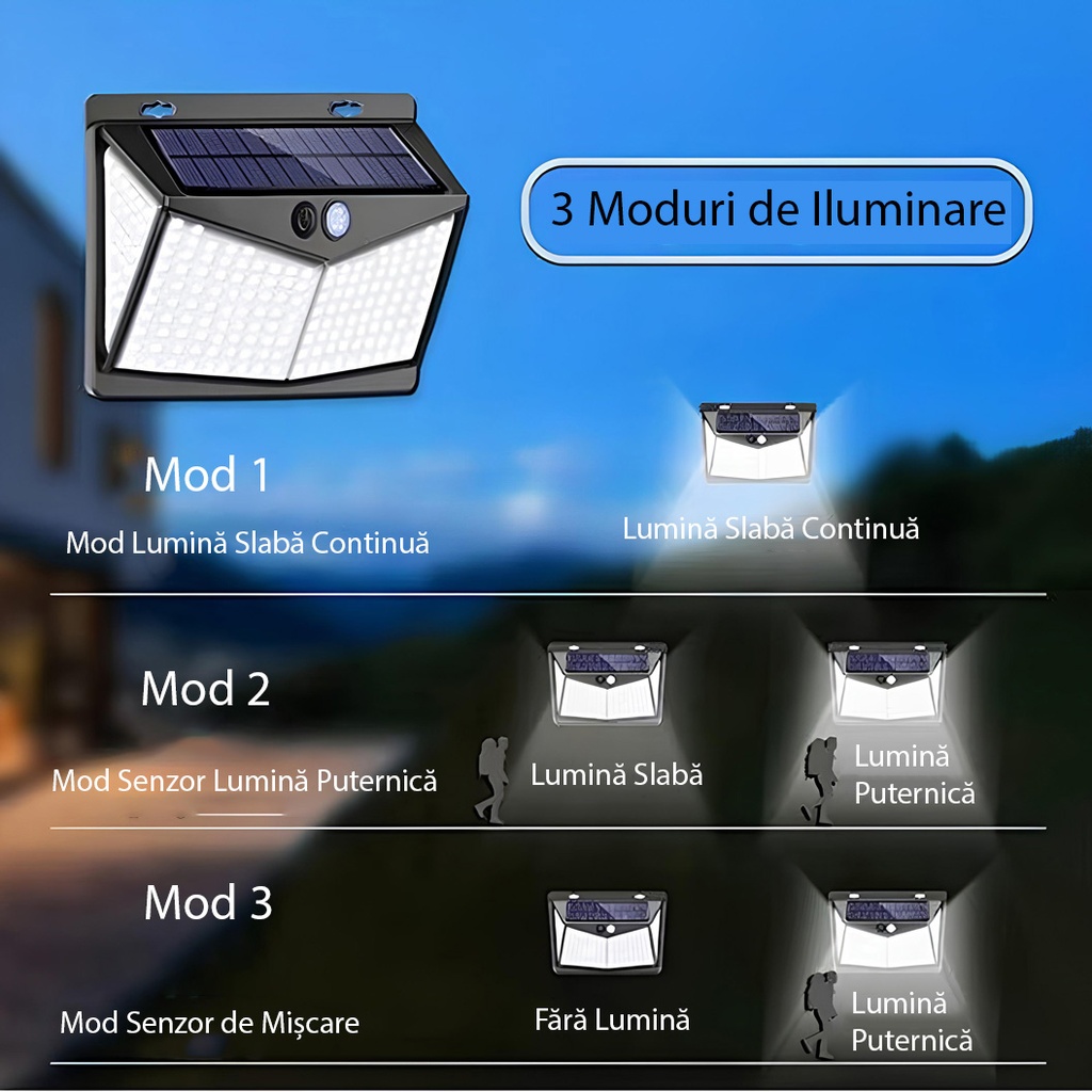 Solar lamp with motion sensor, 228 LEDs, 6500k