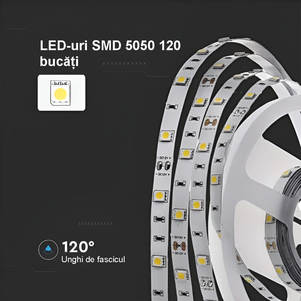 12V LED Strip Light – 120 LEDs/m – SMD5050  – 10mm – 6500k – IP20 – 5m Roll