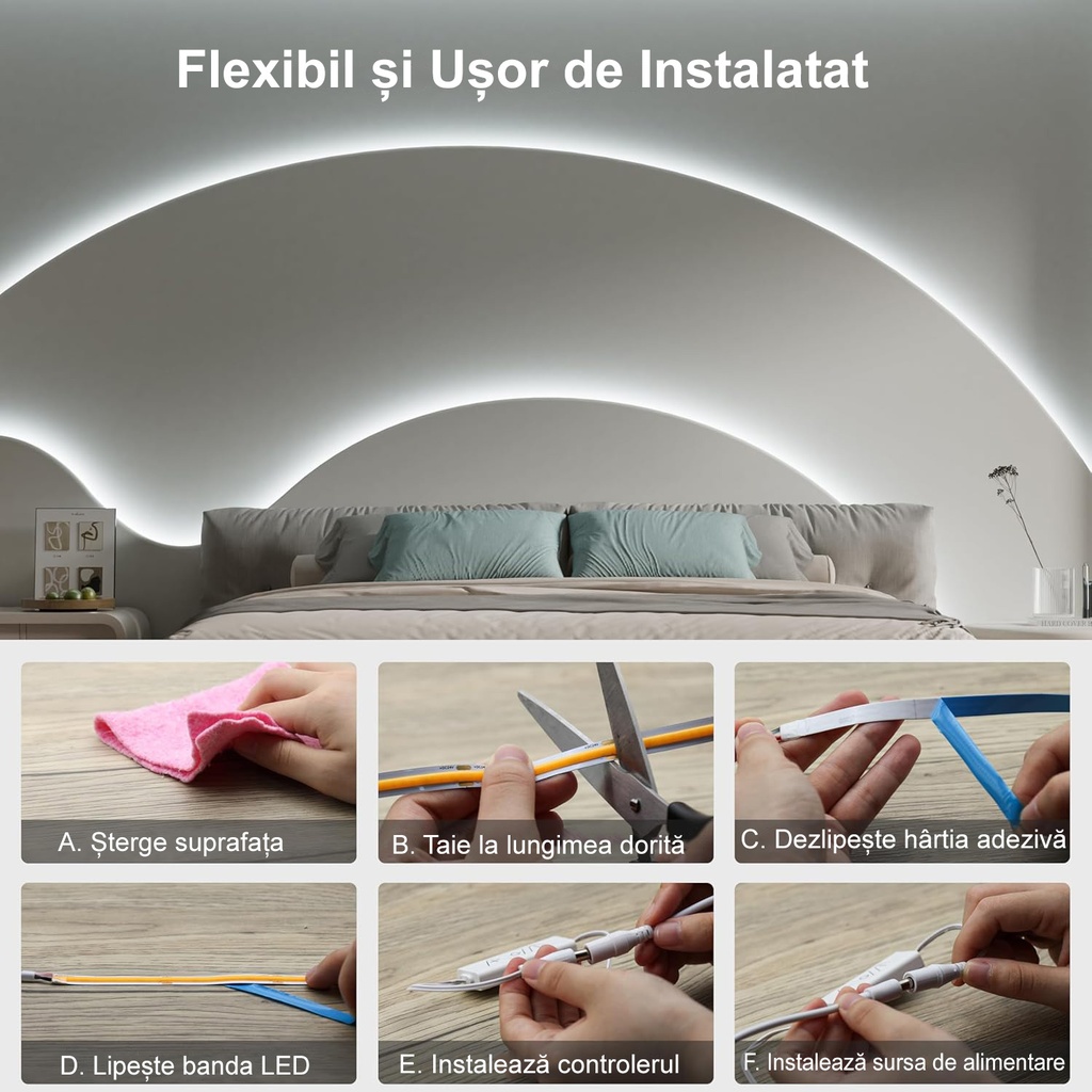 12V COB LED Strip Light – 320 LEDs/m – 6500k – IP20 – 8mm – 5m Roll