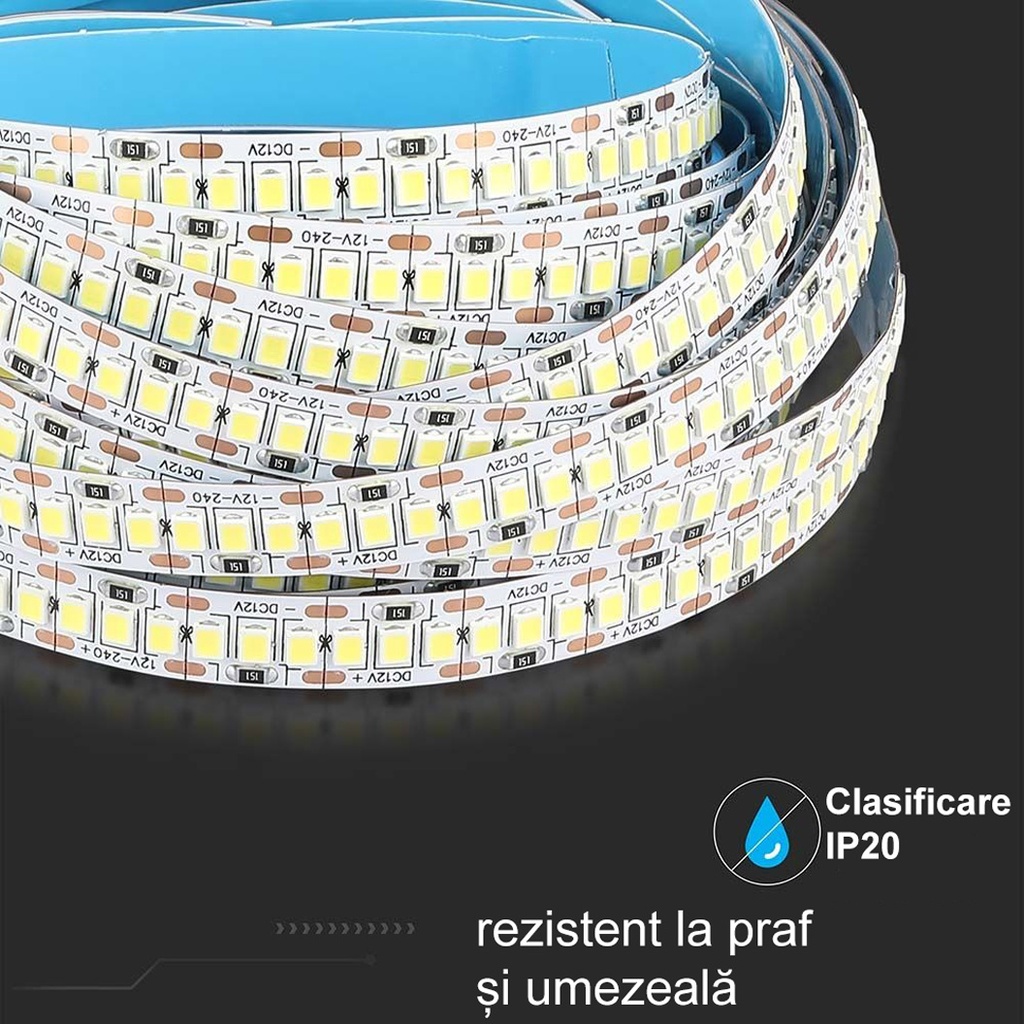 12V LED Strip Light – 240 LEDs/m – SMD2835 – 3000K – IP20 – 10mm – 5m Roll