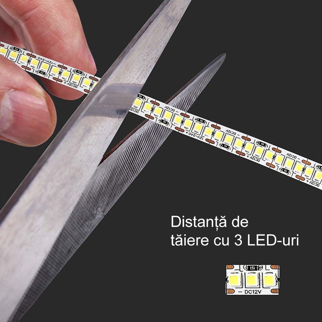 12V LED Strip Light – 240 LEDs/m – SMD2835 – 4000K – 10mm – IP20 – 5m Roll