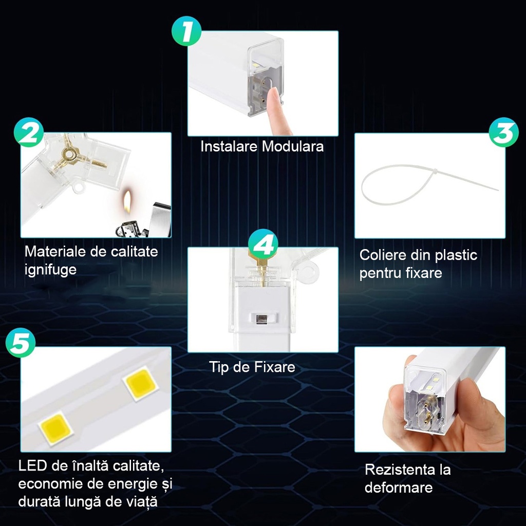Set of 5 Honeycomb LED Hexagons 144W, 6500k, cool white light, 2.34x1.66m