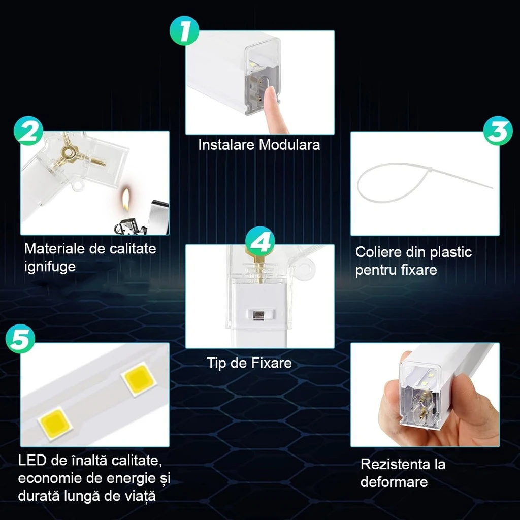 Set of 5 Honeycomb LED Hexagons 144W, 6500k, cool white light, 2.34x1.66m