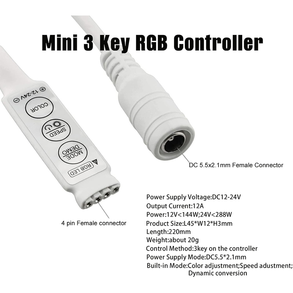 Mini RGB LED Controller – 5V-24V – DC Plug for Strip Lights