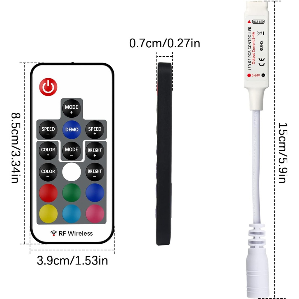 Wireless RGB LED Controller – Mini, 17 Keys RF, Fire Effect