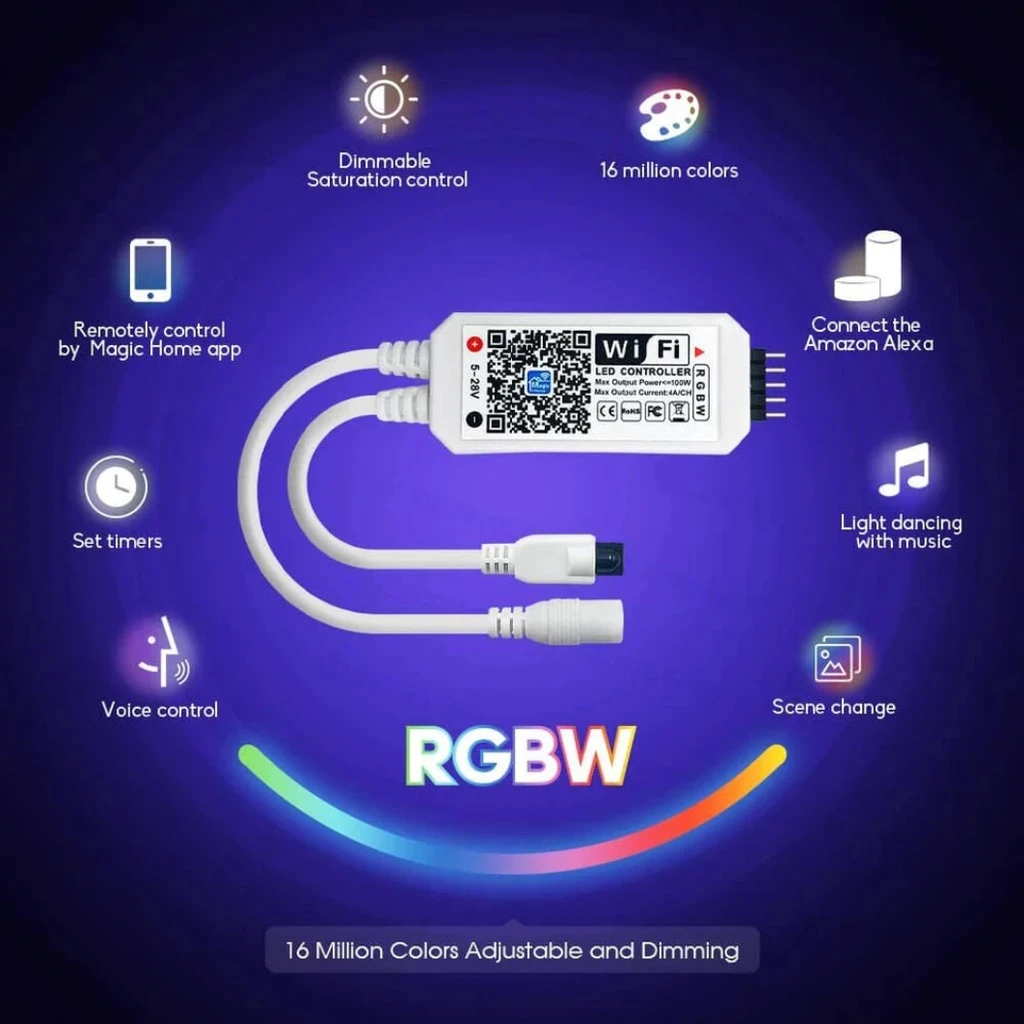 Smart Magic WiFi RGBW LED Controller, 24-Key Remote