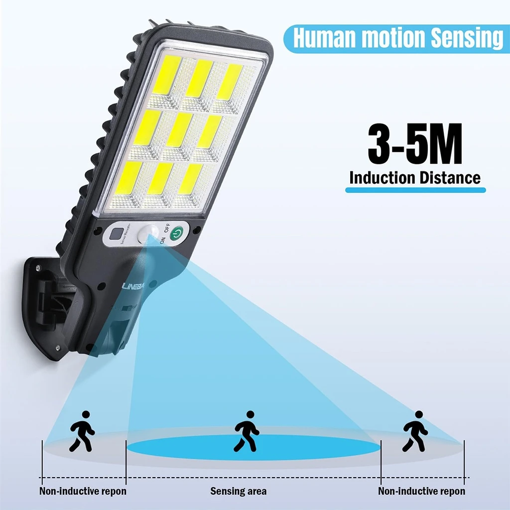Solar street lamp 108 COB LEDs with integrated solar panel and remote control