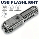 LED flashlight model S505, T6 LED, with rechargeable battery, Silver