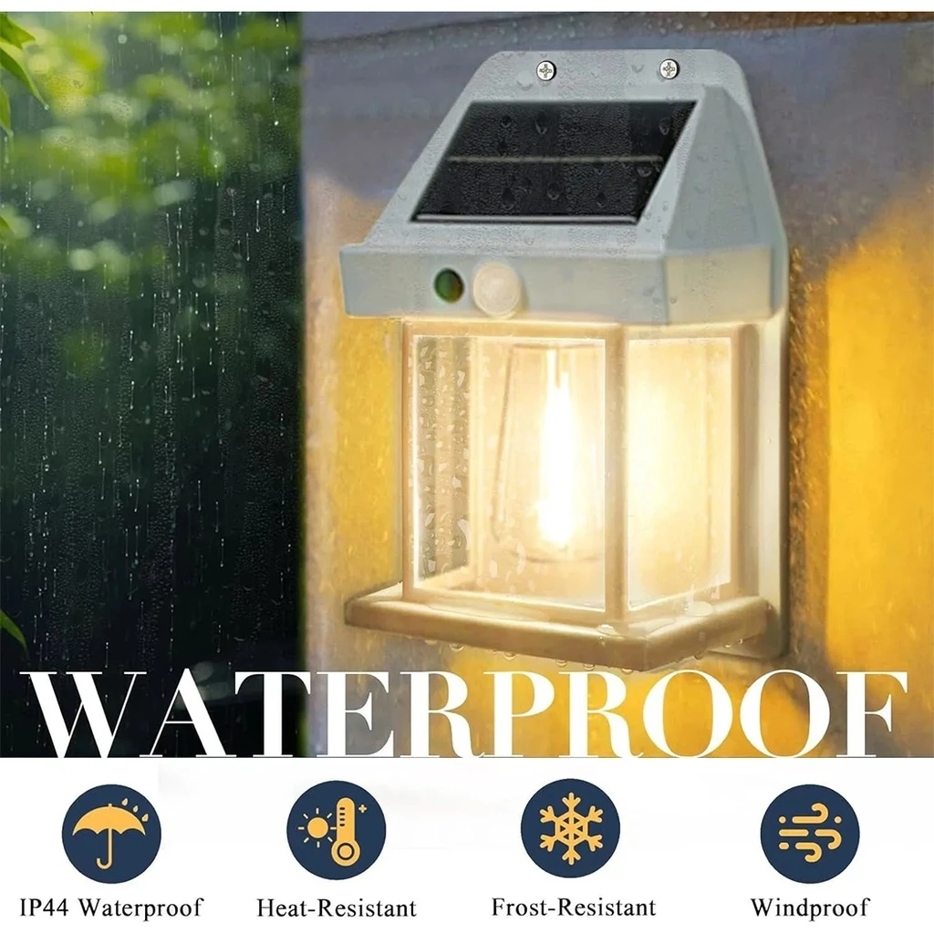 Decorative solar LED lamp with bulb 17x12x5.8, lantern type, for garden, White