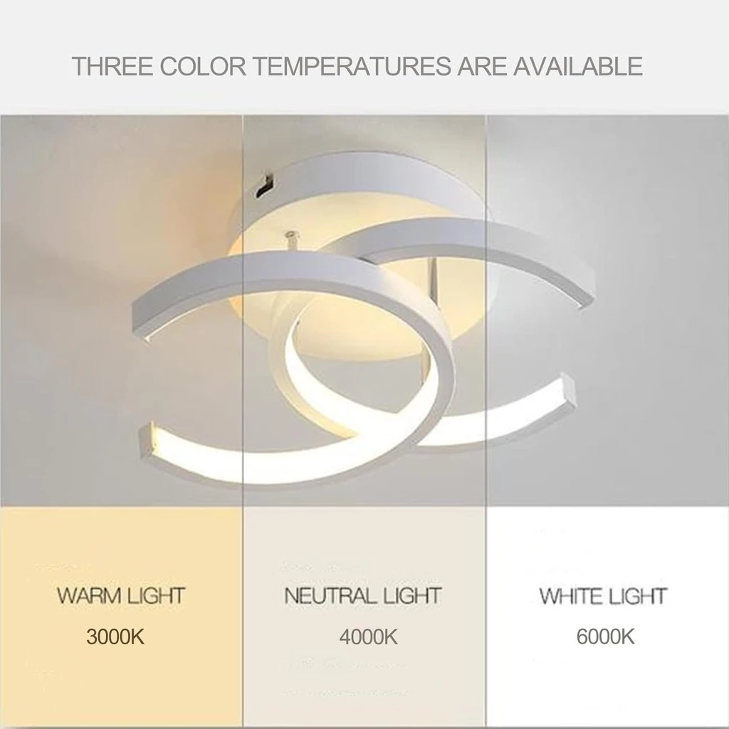 LED Chandelier 16W - 2 Open Circles, 3 Color Settings (Cool White, Neutral, Warm), Modern Design 24x17x11.5 cm, White