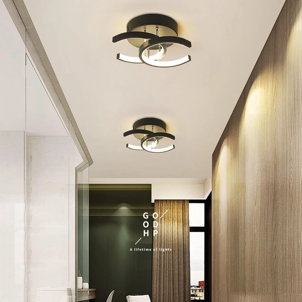 LED Chandelier 16W - 2 Open Circles, 3 Color Settings (Cool White, Neutral, Warm), Modern Design, 24x17x11.5 cm, Black