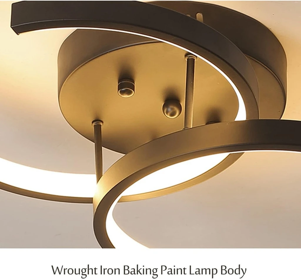 LED Chandelier 16W - 2 Open Circles, 3 Color Settings (Cool White, Neutral, Warm), Modern Design, 24x17x11.5 cm, Black