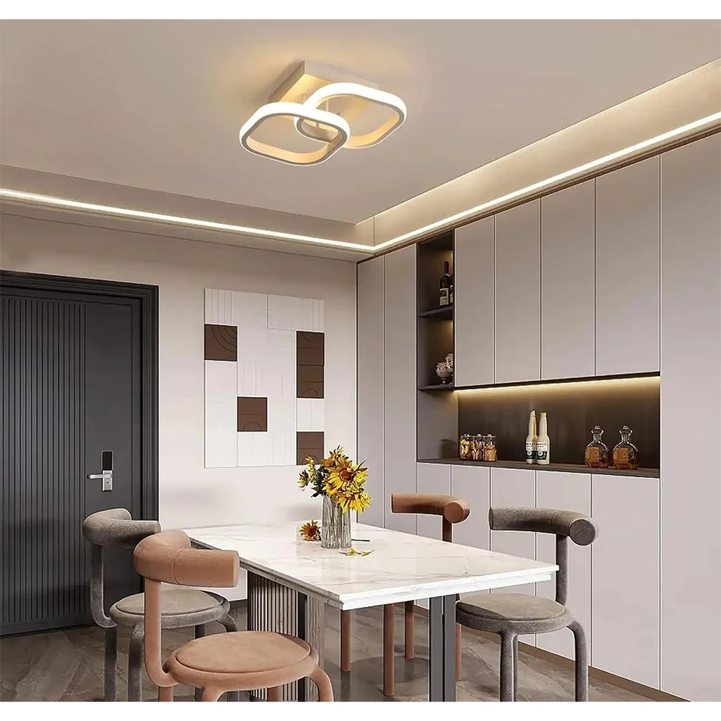 LED Chandelier 20W - 2 Squares, 3 color steps (Cool White, Neutral, Warm), Modern Design, 28x19x10 cm, White