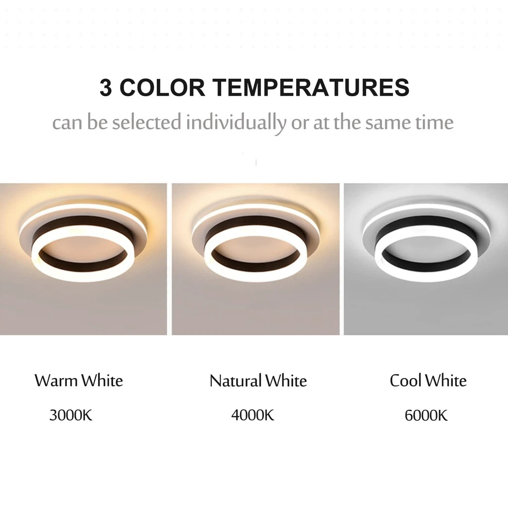 LED Chandelier 20W - 2 Circles, 3 color steps (Cool White, Neutral, Warm), Modern Design, 24x10x6 cm, White