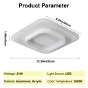LED Chandelier 20W - 2 Squares, 3 color steps (Cool White, Neutral, Warm), Modern Design, 24x10x6 cm, White