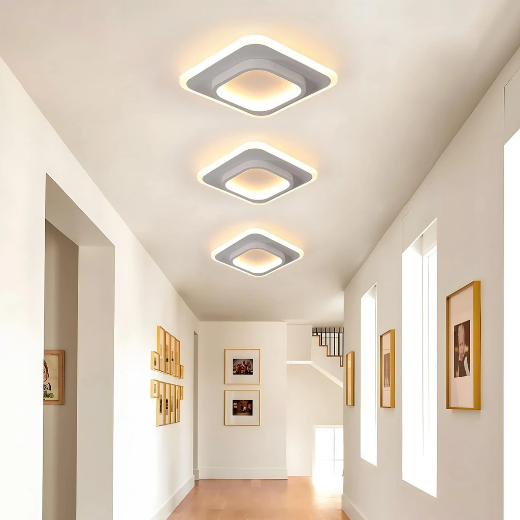 LED Chandelier 20W - 2 Squares, 3 color steps (Cool White, Neutral, Warm), Modern Design, 24x10x6 cm, White