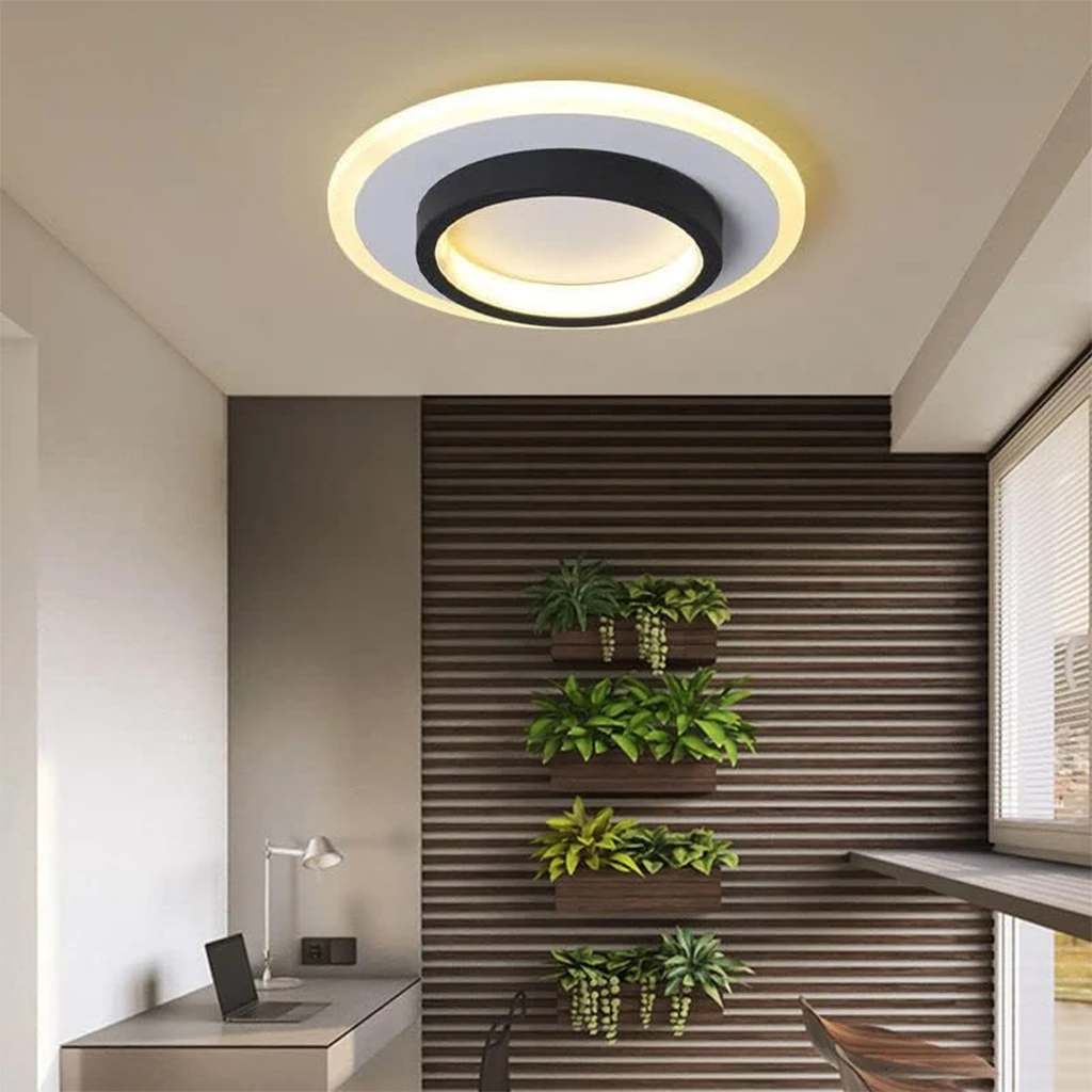 LED Chandelier 20W - 2 Circles, 3 color steps (Cool White, Neutral, Warm), Modern Design, 24x10x6 cm, Black-White