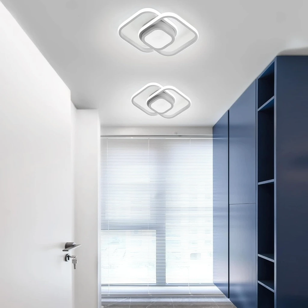 LED Chandelier 24W - 3 Squares, 3 color steps (Cool White, Neutral, Warm), Modern Design, 25x17x6 cm, White