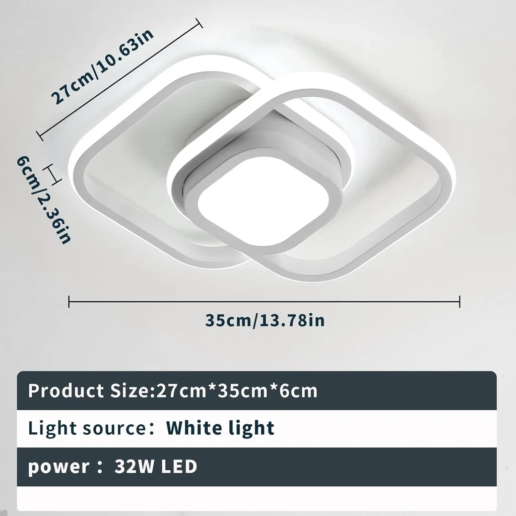 LED Chandelier 24W - 3 Squares, 3 color steps (Cool White, Neutral, Warm), Modern Design, 25x17x6 cm, White