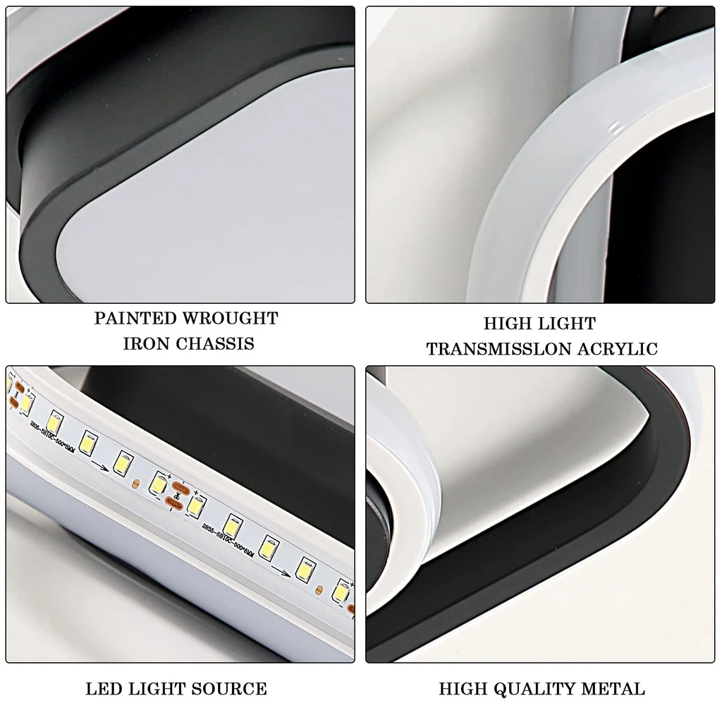 LED Chandelier 24W - 3 Squares, 3 color steps (Cool White, Neutral, Warm), Modern Design, 25x17x6 cm, Black