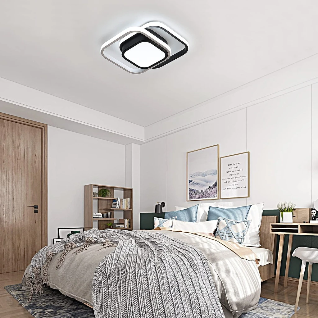 LED Chandelier 24W - 3 Squares, 3 color steps (Cool White, Neutral, Warm), Modern Design, 25x17x6 cm, Black