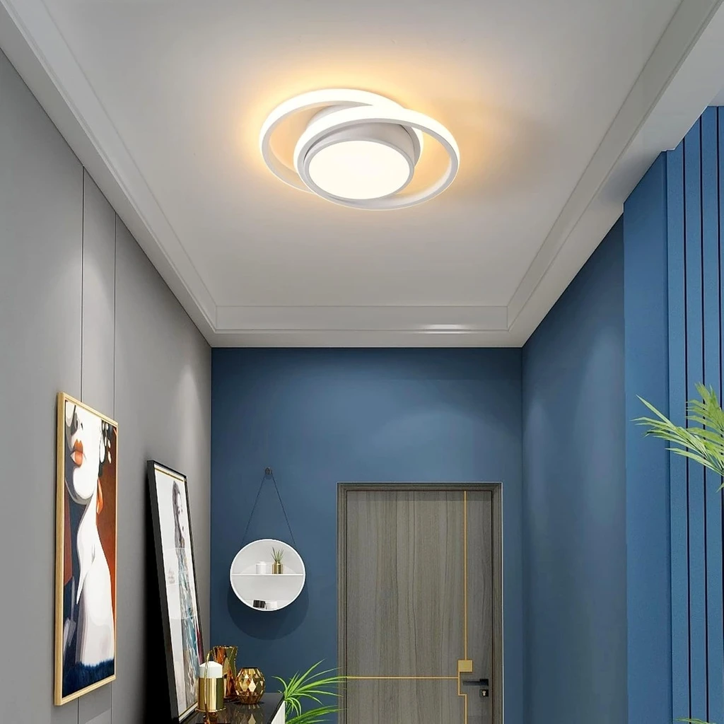 24W LED Chandelier - 3 Circles, 3 Color Settings (Cool White, Neutral, Warm), Modern Design, White
