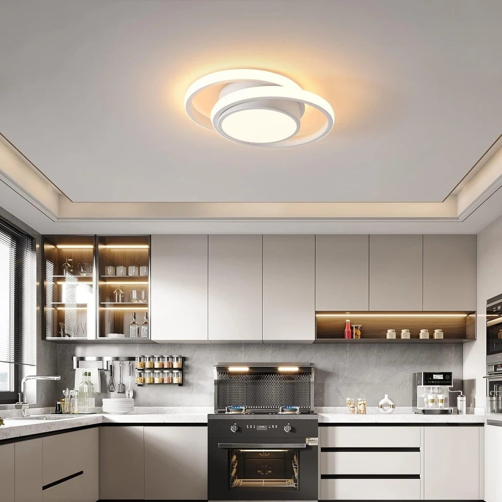 24W LED Chandelier - 3 Circles, 3 Color Settings (Cool White, Neutral, Warm), Modern Design, White