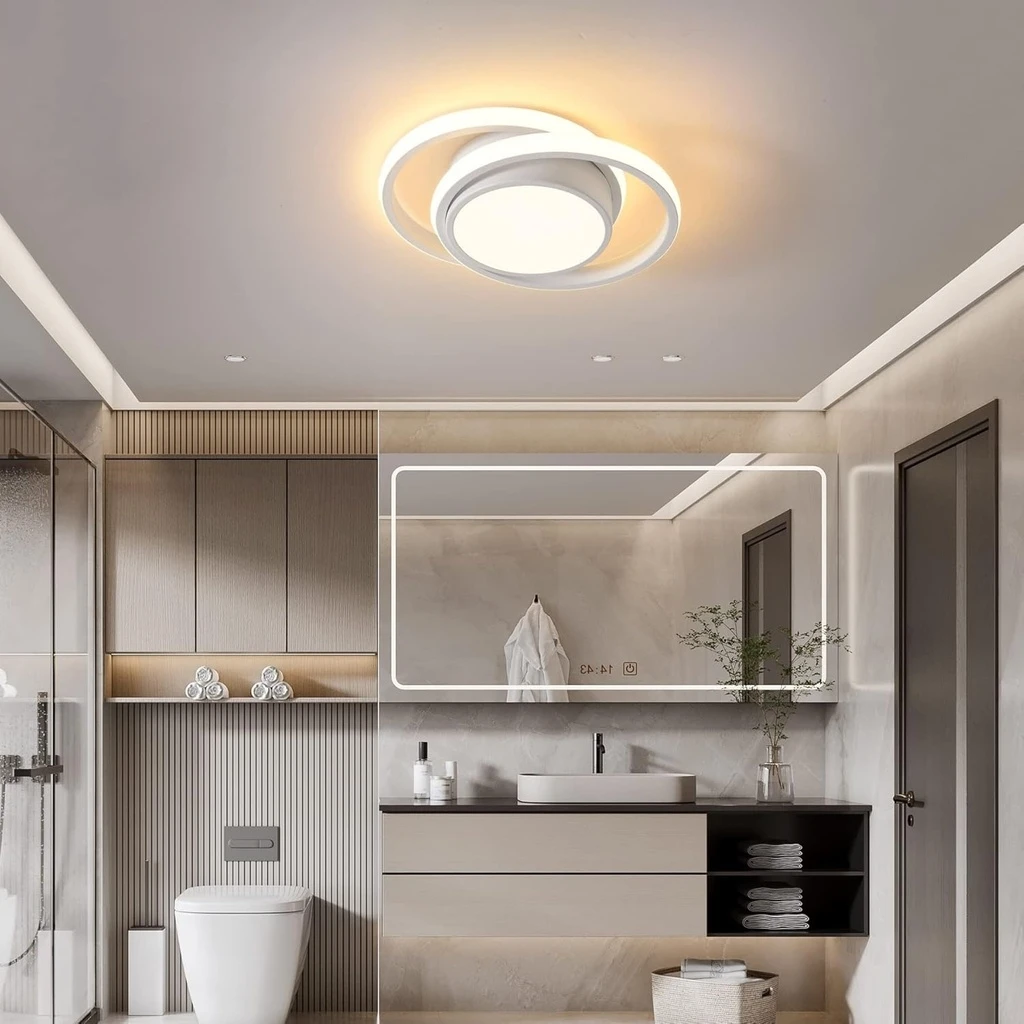 24W LED Chandelier - 3 Circles, 3 Color Settings (Cool White, Neutral, Warm), Modern Design, White