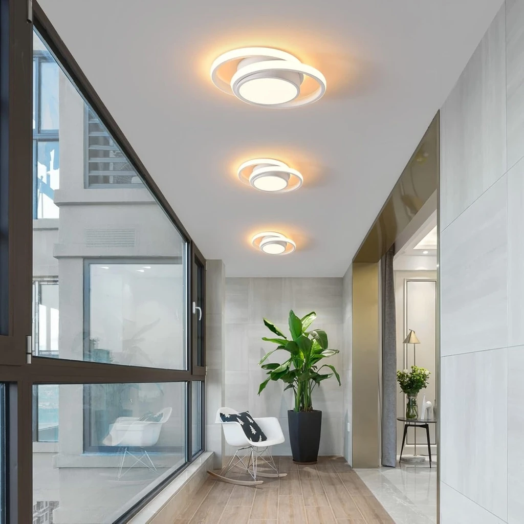 24W LED Chandelier - 3 Circles, 3 Color Settings (Cool White, Neutral, Warm), Modern Design, White