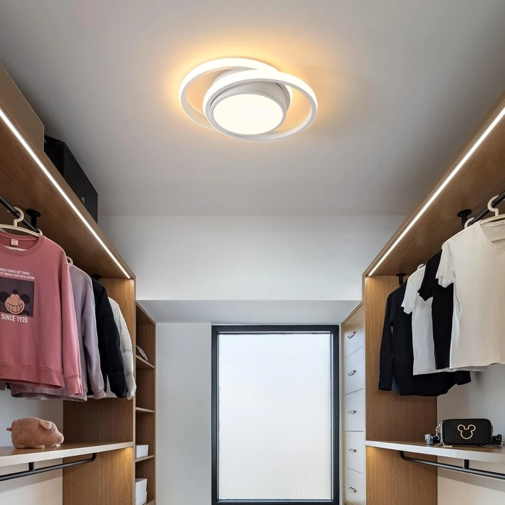 24W LED Chandelier - 3 Circles, 3 Color Settings (Cool White, Neutral, Warm), Modern Design, White