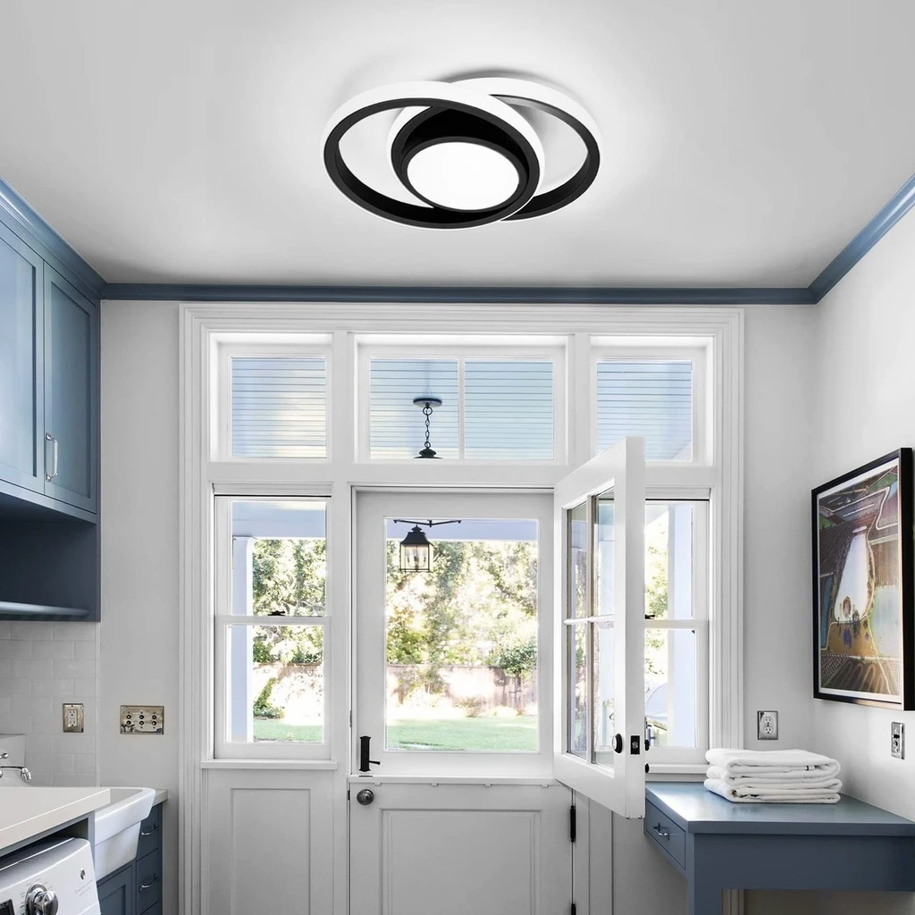 24W LED Chandelier - 3 Circles, 3 Color Settings (Cool White, Neutral, Warm), Modern Design, Black