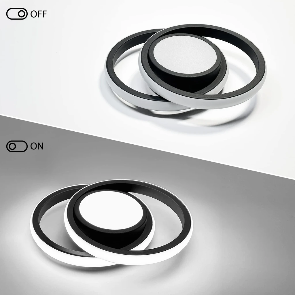 24W LED Chandelier - 3 Circles, 3 Color Settings (Cool White, Neutral, Warm), Modern Design, Black