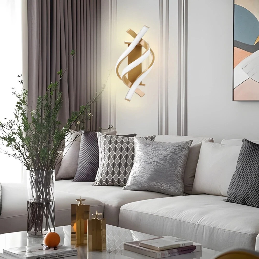 LED Wall Lamp 24W - Modern Design, Spiral Type for Wall, 3 Color Settings (Cool White, Neutral, Warm), Gold