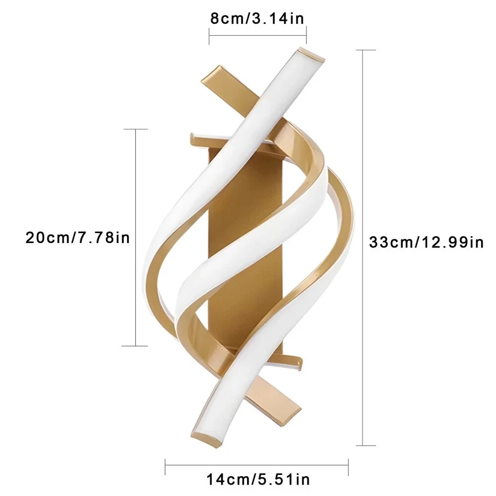 LED Wall Lamp 24W - Modern Design, Spiral Type for Wall, 3 Color Settings (Cool White, Neutral, Warm), Gold
