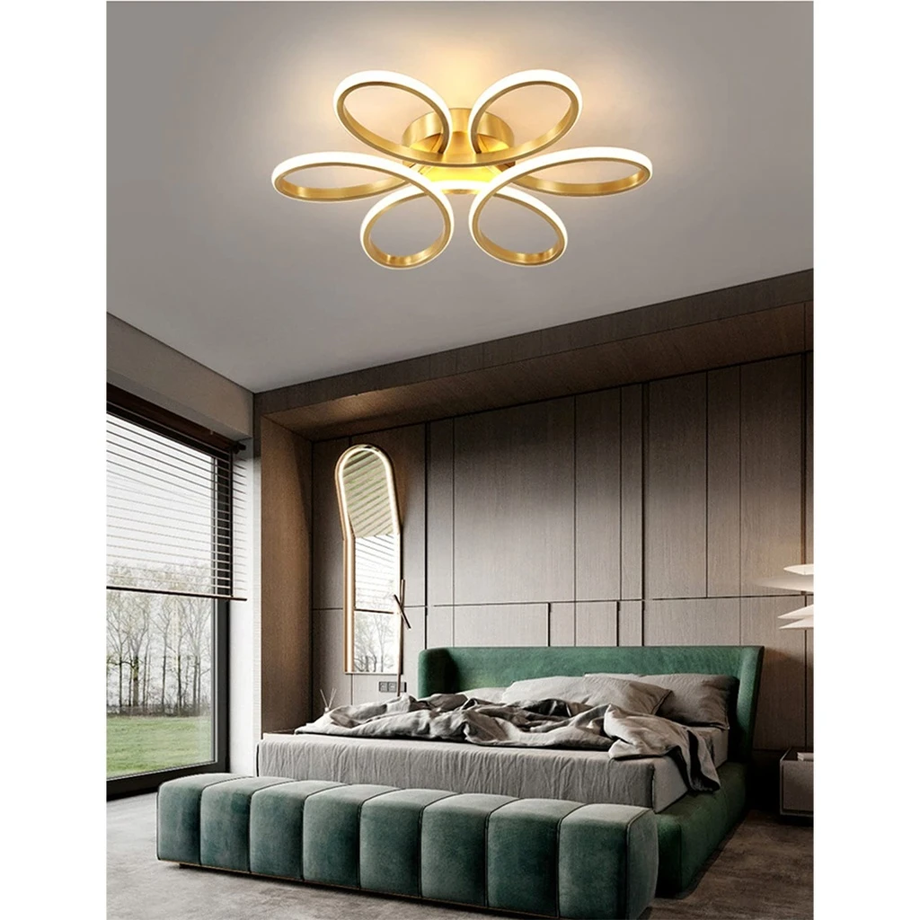 LED Chandelier 24W - Flower Type, Modern Design, 3 Color Settings (Cool White, Neutral, Warm), 30 cm, Gold