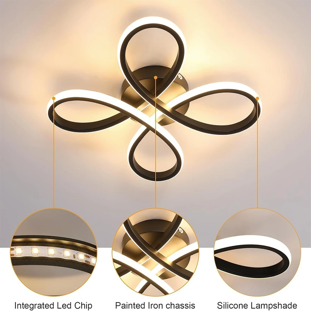 18W LED Chandelier - Flower Type, Modern Design, 3 Color Settings (Cool White, Neutral, Warm), Black
