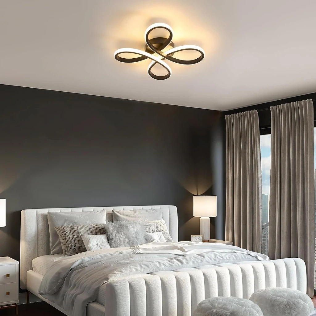 18W LED Chandelier - Flower Type, Modern Design, 3 Color Settings (Cool White, Neutral, Warm), Black