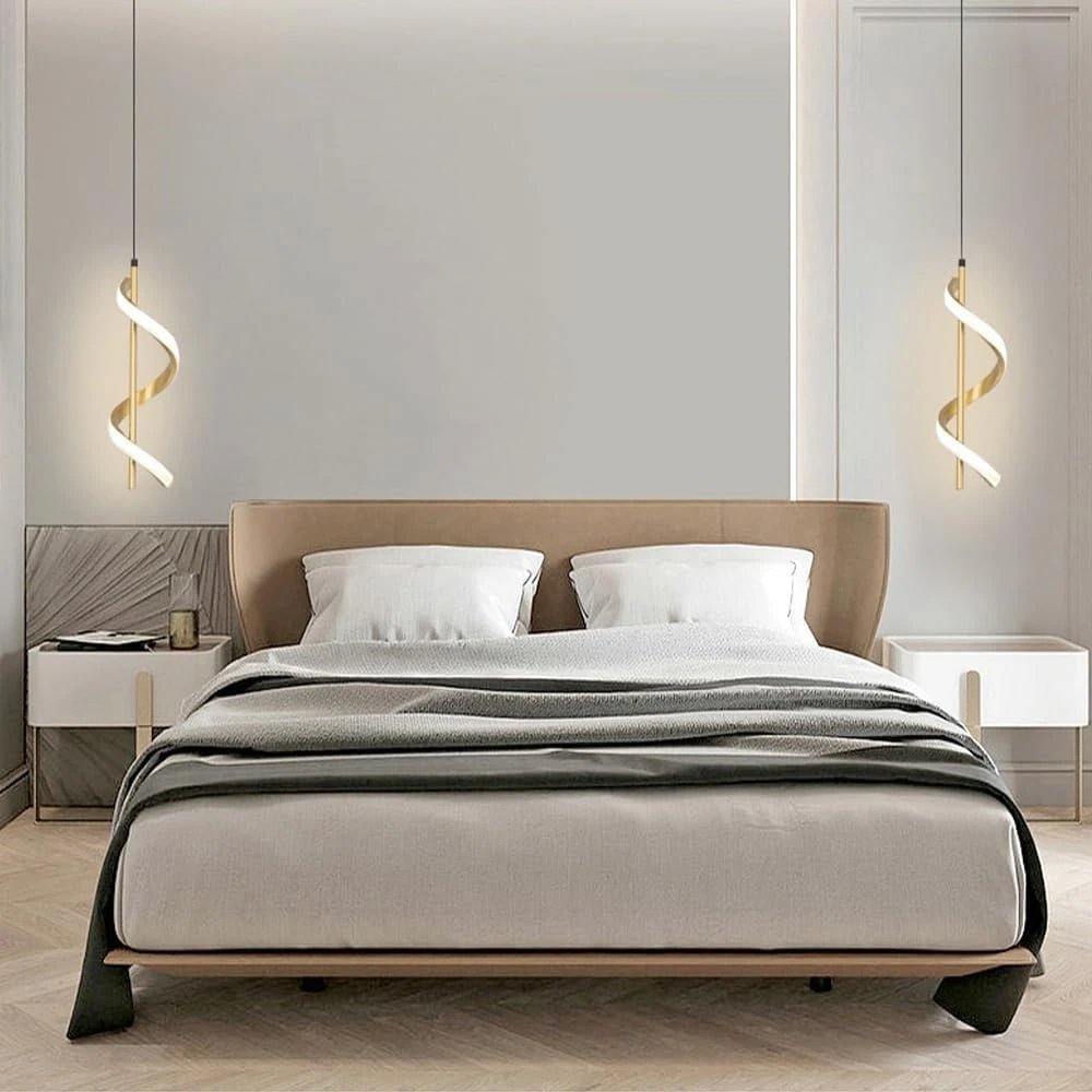 LED Pendant 12W - Spiral Type, Modern Design, 3 color settings (Cool White, Neutral, Warm), length 180cm, Gold