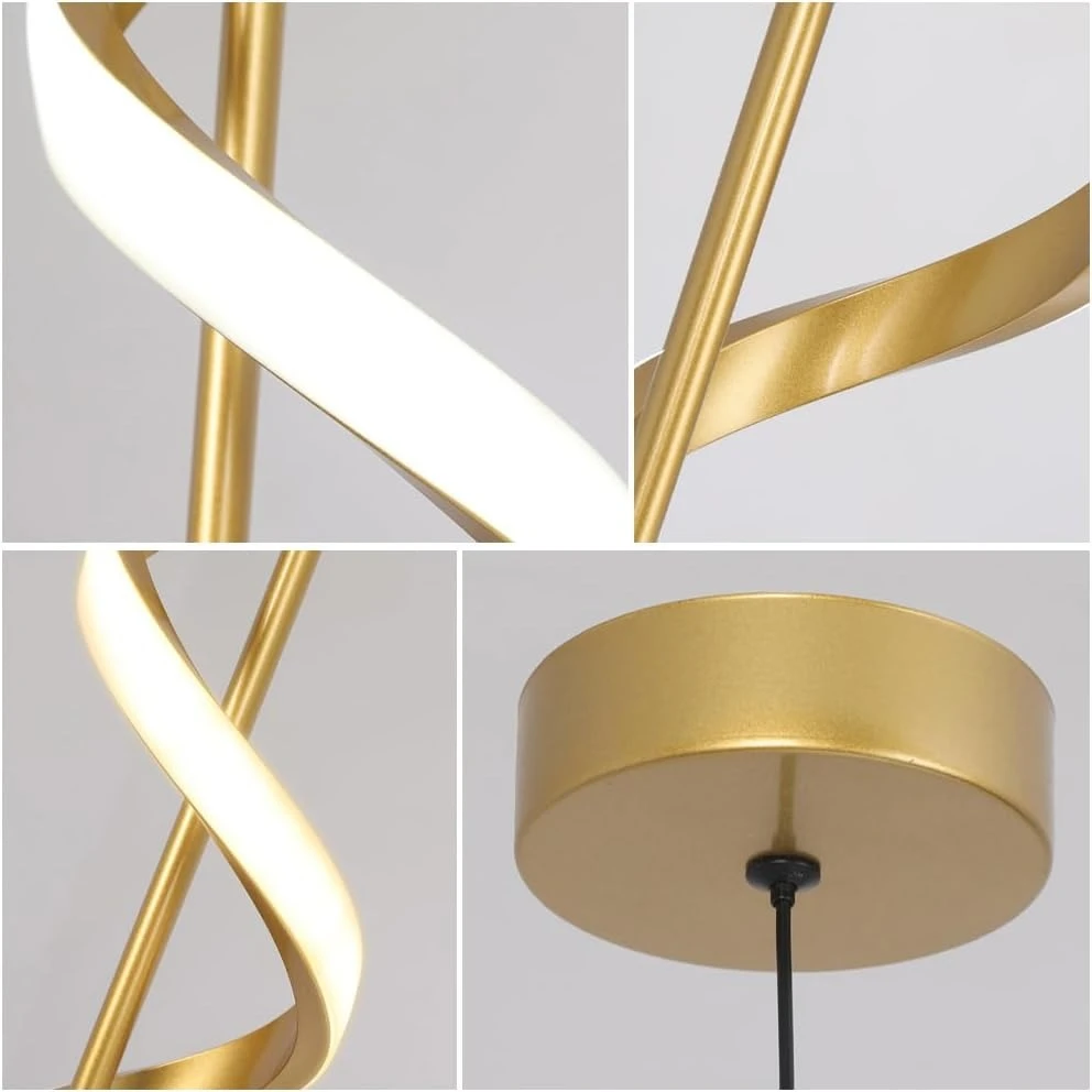 LED Pendant 12W - Spiral Type, Modern Design, 3 color settings (Cool White, Neutral, Warm), length 180cm, Gold