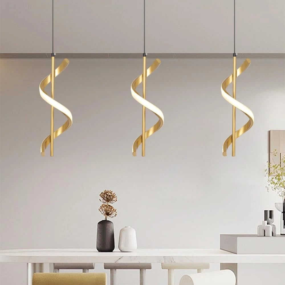 LED Pendant 12W - Spiral Type, Modern Design, 3 color settings (Cool White, Neutral, Warm), length 180cm, Gold