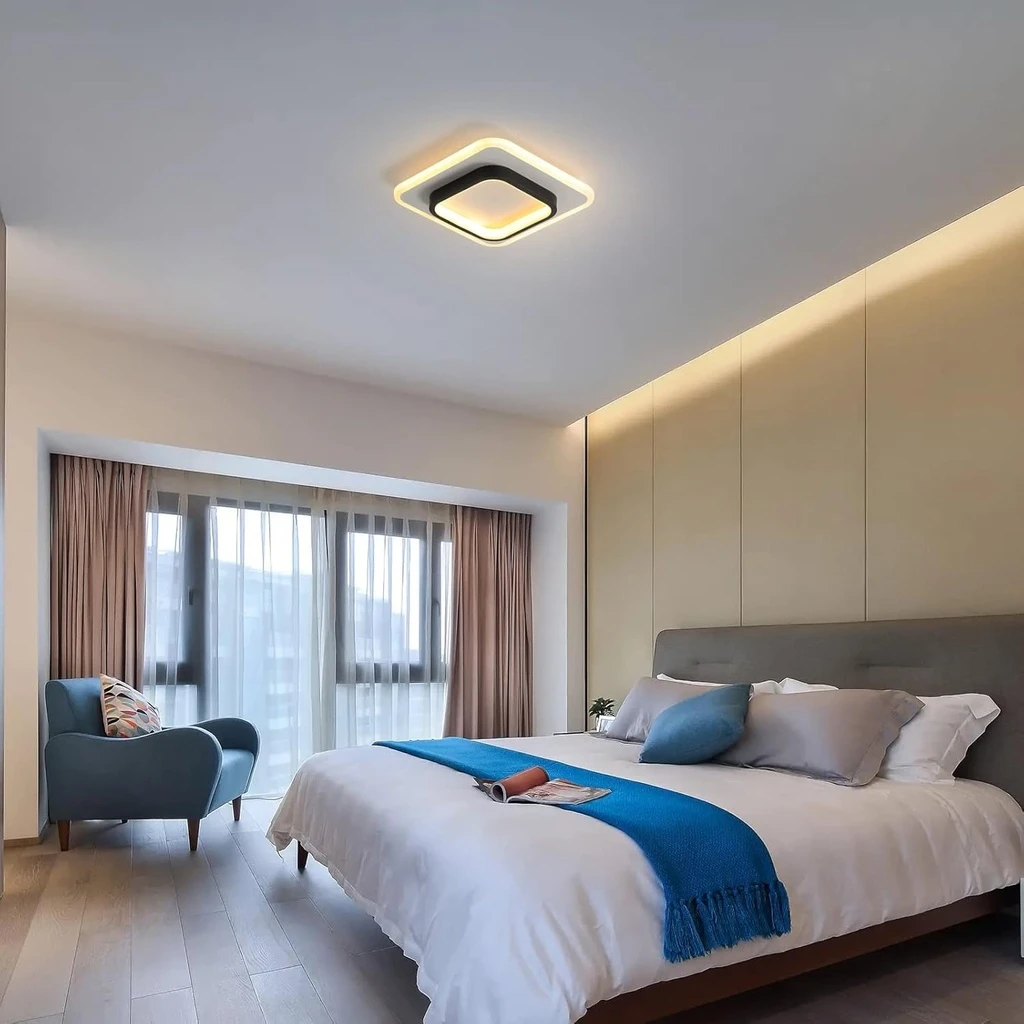 LED Chandelier 20W - 2 Squares, 3 color steps (Cool White, Neutral, Warm), Modern Design, 24x10x6 cm, Black-White