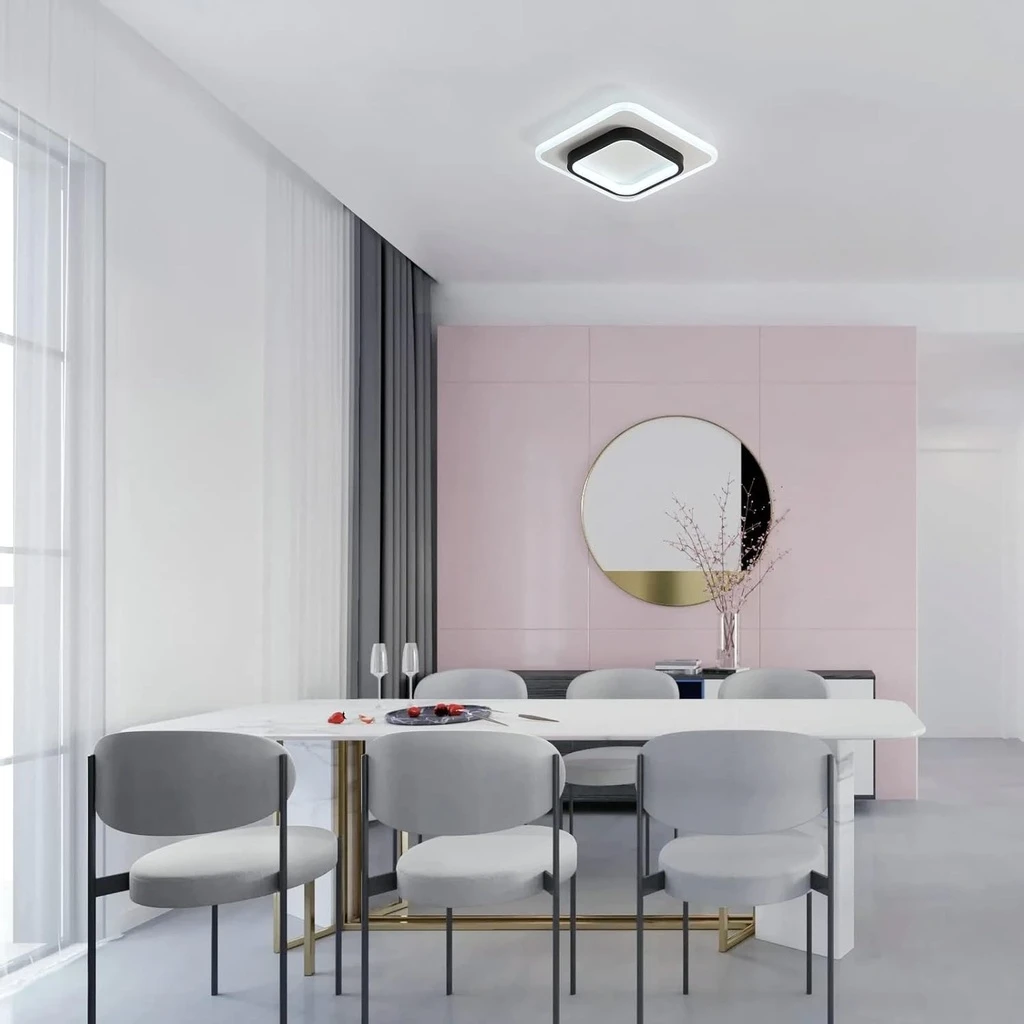 LED Chandelier 20W - 2 Squares, 3 color steps (Cool White, Neutral, Warm), Modern Design, 24x10x6 cm, Black-White