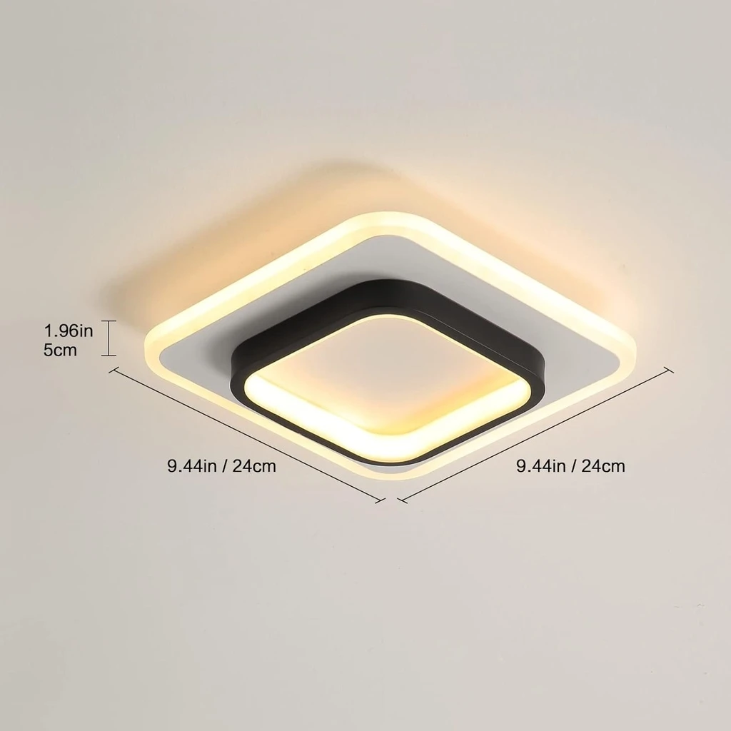 LED Chandelier 20W - 2 Squares, 3 color steps (Cool White, Neutral, Warm), Modern Design, 24x10x6 cm, Black-White