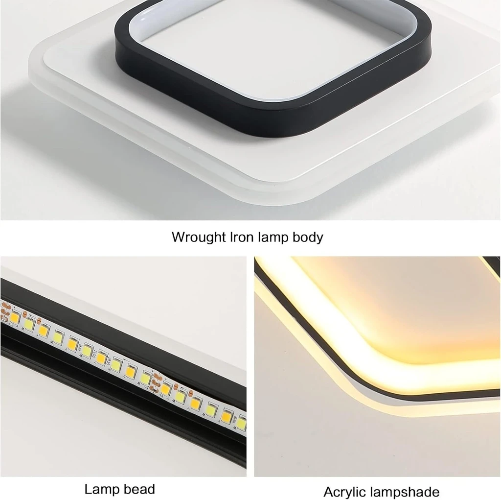 LED Chandelier 20W - 2 Squares, 3 color steps (Cool White, Neutral, Warm), Modern Design, 24x10x6 cm, Black-White