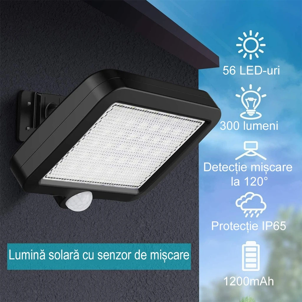 LED Light with solar panel, 56 LEDs with 1 grid, wall mounting, 3 colors, 3500k, 4500k, 6500k
